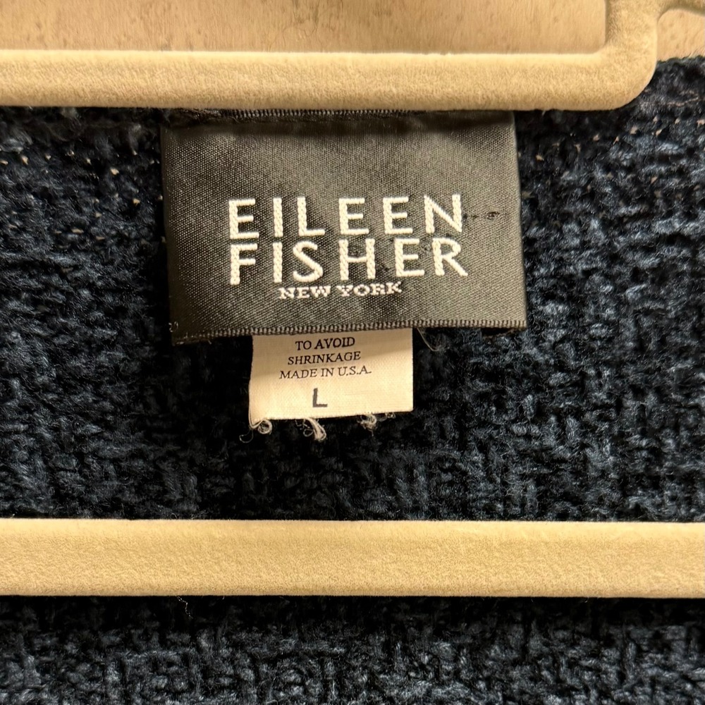 EILEEN FISHER Large Womens Textured Knit Pullover Heavy Dark Navy Blue‎ Sweater - Picture 2 of 6